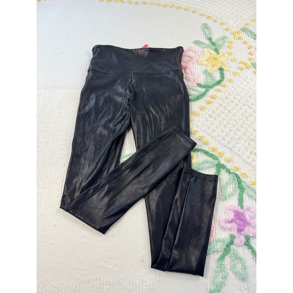 SPANX Small Petite Faux Leather Leggings High Waist Black Pull On Pants‎ - Picture 7 of 9
